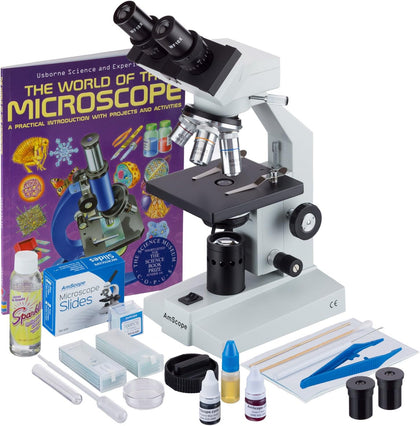AmScope B100C-SP14-CLS-50P100S-WM Binocular Biological Microscope 2500X