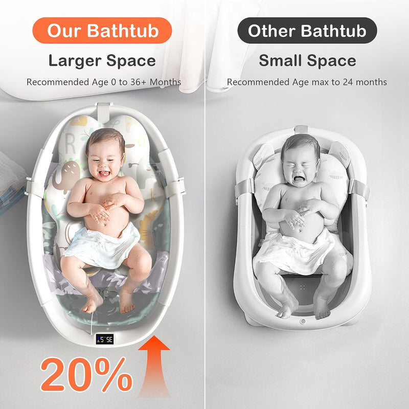 Spluvvly Bañera Plegable Grande para Bebé con Termómetro y Cojín Lila