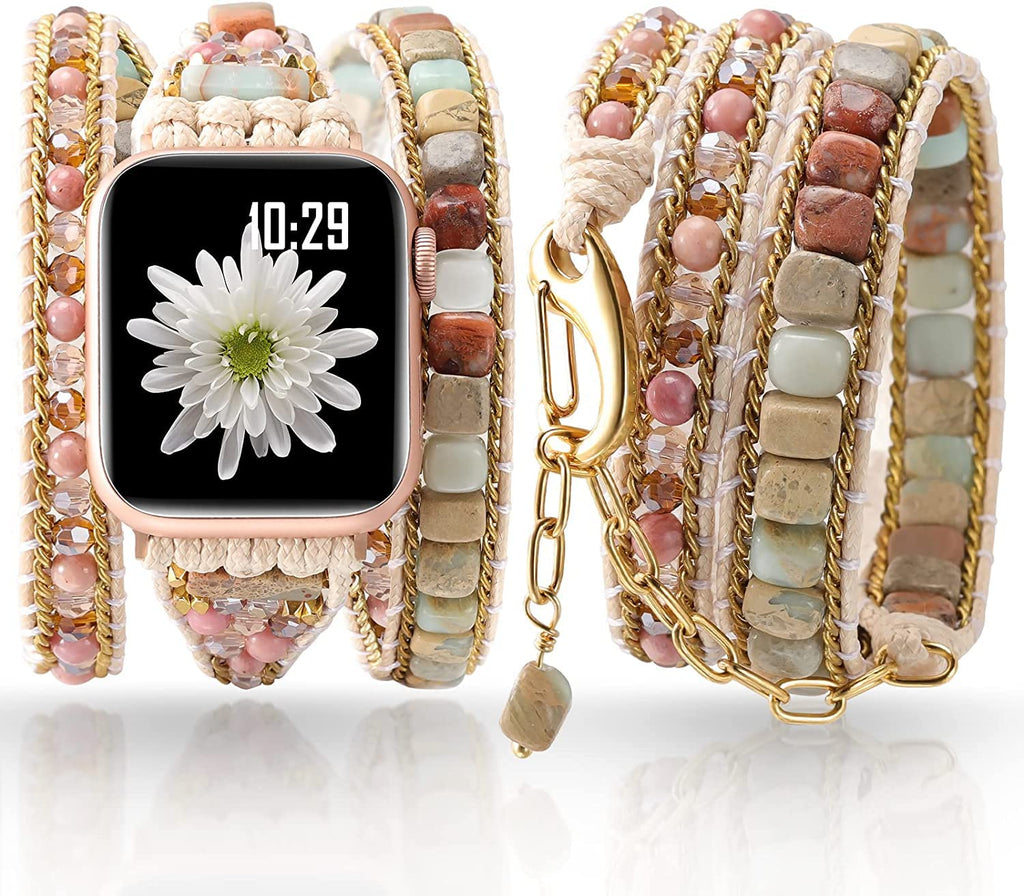 YouthRun Handmade Boho Watch Band Compatible with Apple Watch 49MM 45MM 44MM 42MM 41MM 40MM 38MM Beaded Wrap Bracelet for iWatch Ultra, Series SE/9/8/7/6/5/4/3/2/1, Fancy Strap for Women