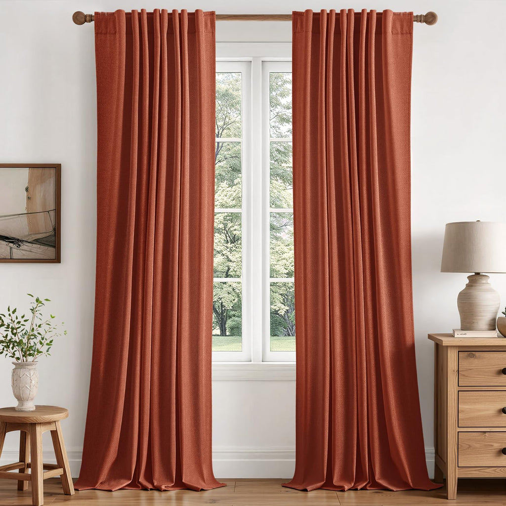 MIULEE Fall 100% Blackout Linen Curtains for Bedroom 40W x 108L Terracotta