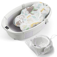 Spluvvly Bañera Plegable Grande para Bebé con Termómetro y Cojín Lila