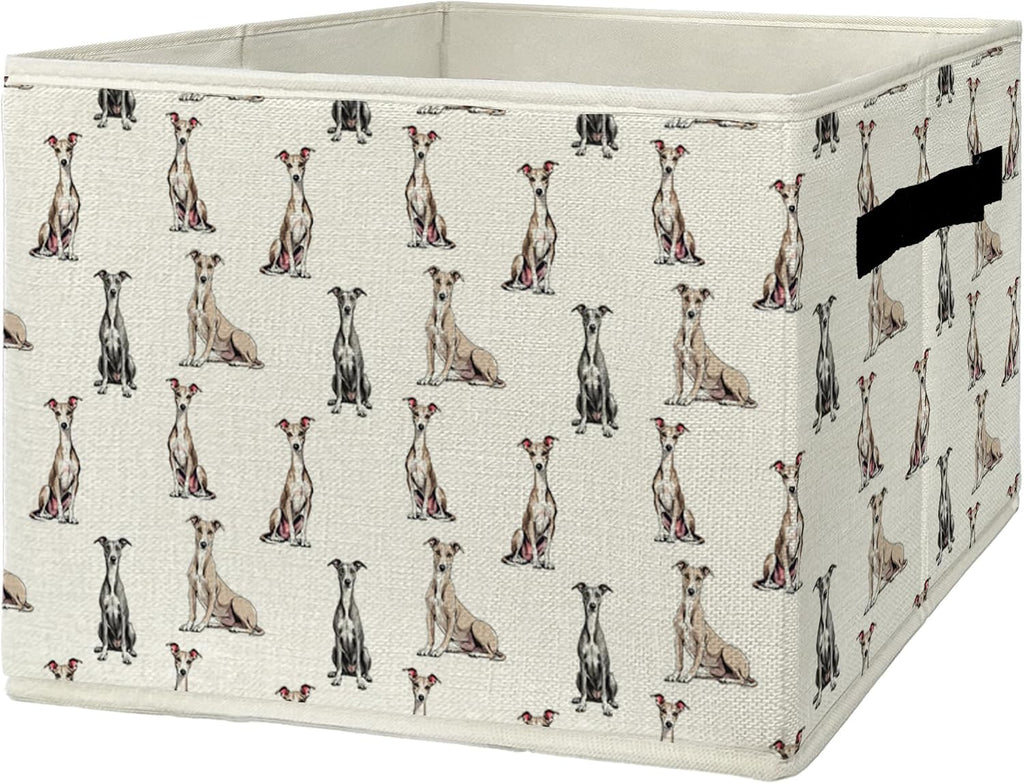 EGBTL Greyhound Gifts Storage Bins & Boxes with Handles, Dog Foldable Basket for Organizing Dog Lovers Owners, Greyhound Christmas Storage Laundry Hampers for Bedroom Bathroom Clothes Toys Books