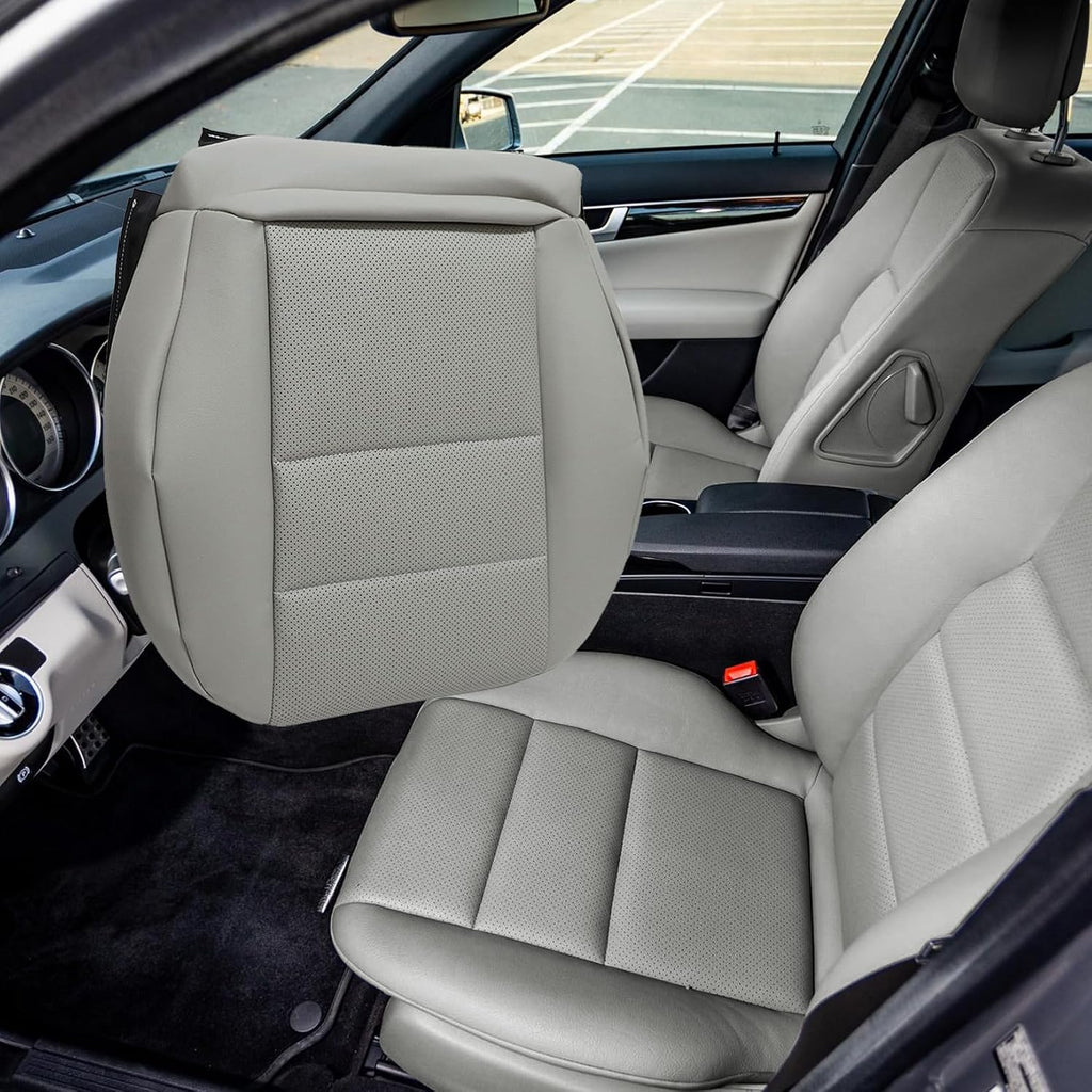NLQR Front Driver Bottom Replacement Microfiber Leather Seat Cover Gray Compatible with Mercedes Benz C250 C300 C350 2008-2014, GLK250 GLK280 GLK300 GLK350 2008-2015