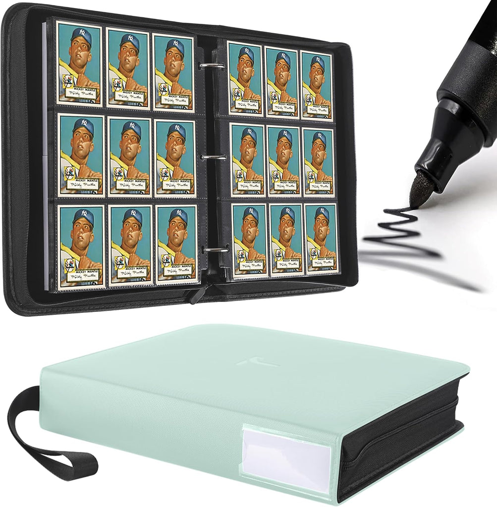 TIFFDADA Trading Card Binder 9 Pocket, Holds 810+ Cards, 45 Double Sided Sleeves, Spine Label with a Maker Pen, Top Loading PU Card Collection Album Folder with Zipper for TCG, PTCG, MTG, Sports Cards