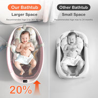 Spluvvly Bañera Plegable Grande para Bebé con Termómetro y Cojín Rosada