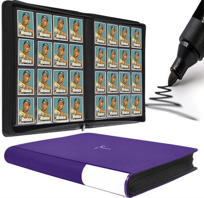 TIFFDADA Trading Card Binder 16 Pocket, Holds 1600+ Cards, Ringless 50 Double-Sided Sleeves, Spine Label with Maker Pen, Side Loading Card Collection Album with Zipper for TCG, PTCG, MTG, Sports Cards