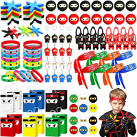 Resholder 128 Ninja Party Favors Include Ninja Paper Bags Bouncy Balls Throwing Favors Flying Slingshot Headbands Silicone Bracelets Keychains Stickers for Birthday Party (Colorful)