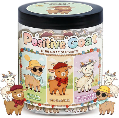 Positive Goat Jar with 60 Daily Affirmation Cards, Funny Emotional Support Gift for Men and Women, Christmas Gifts for Coworkers Teachers and Teens, Holiday Home or Office Decor Motivation Jar