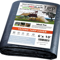 Tarps Heavy Duty Waterproof 6x10ft,TEZONG Black Tarp 16Mil Plastic Tarpaulin Outdoor Tarp Cover for Emergency Rain,Patio Furniture,Wood,Roof,Camping,Car,Pool