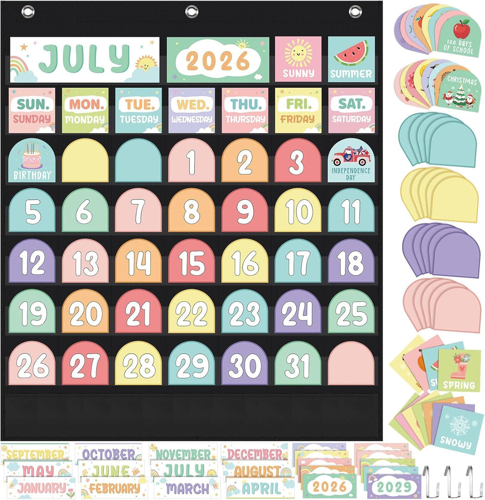 Fulmoon Classroom Pocket Chart Calendar Black Pastel Back to School Set
