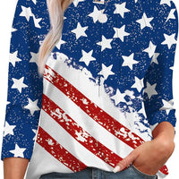 XIEERDUO Fourth of July Outfit Women Crewneck 3/4 Length Sleeve Womens Summer Tops American Flag White Blouse XL