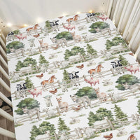 Farm Life Watercolor Baby Crib Sheets for Boy Girl 52"x28" Cow Horse Lamb Chick Pig Trees Soft Snug Fitted Crib Mattress Cover Farmyard Animals Baby Sheet for Standard Crib and Toddler Bed Mattress