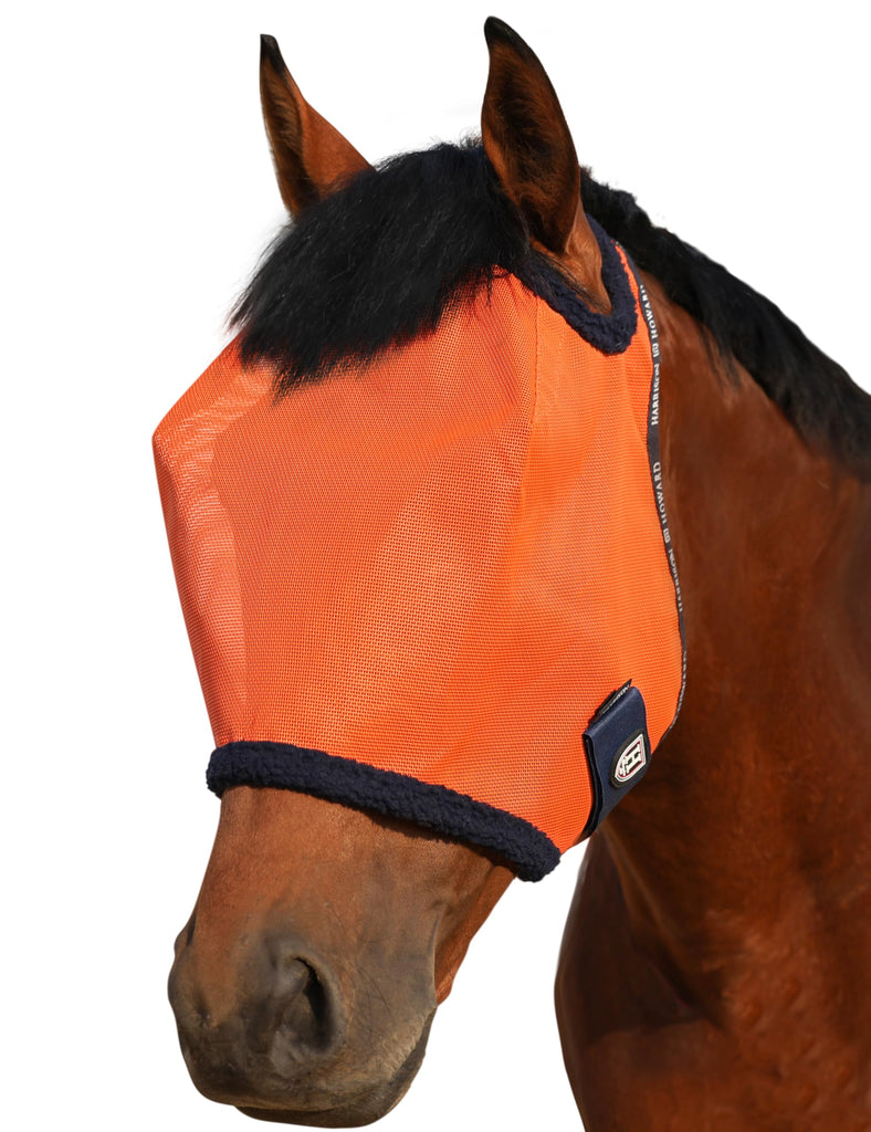 Harrison Howard All Round Mesh Horse Fly Mask UV Protective with Fleece Padded Edging Vibrant Orange XL