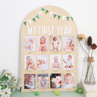 PATRDIO Sage Green 12-Month Photo Frame Set—Wild One Wooden Decoration, 1st Birthday Bunting, Wooden Monthly Milestone Photo Frame,First birthday decorations
