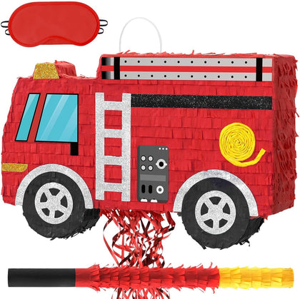 WERNNSAI Fire Truck Piñata, Firetruck Birthday Decorations, Red Piñata