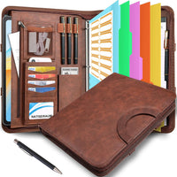 NATISERAUM Padfolio Portfolio Binder with Handle, 3-Ring Folder Organizer, Vegan Leather Portfolio with Notepad Includes 5 Dividers with 10 Pockets for Documents Filesfor Documents Files and 1 Pen