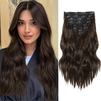 Hair Extensions for Women, 8PCS 16 Inch Dark Brown Clip in Hair Extensions, Synthetic Long Wavy Hairpieces for Women Full Head Thick