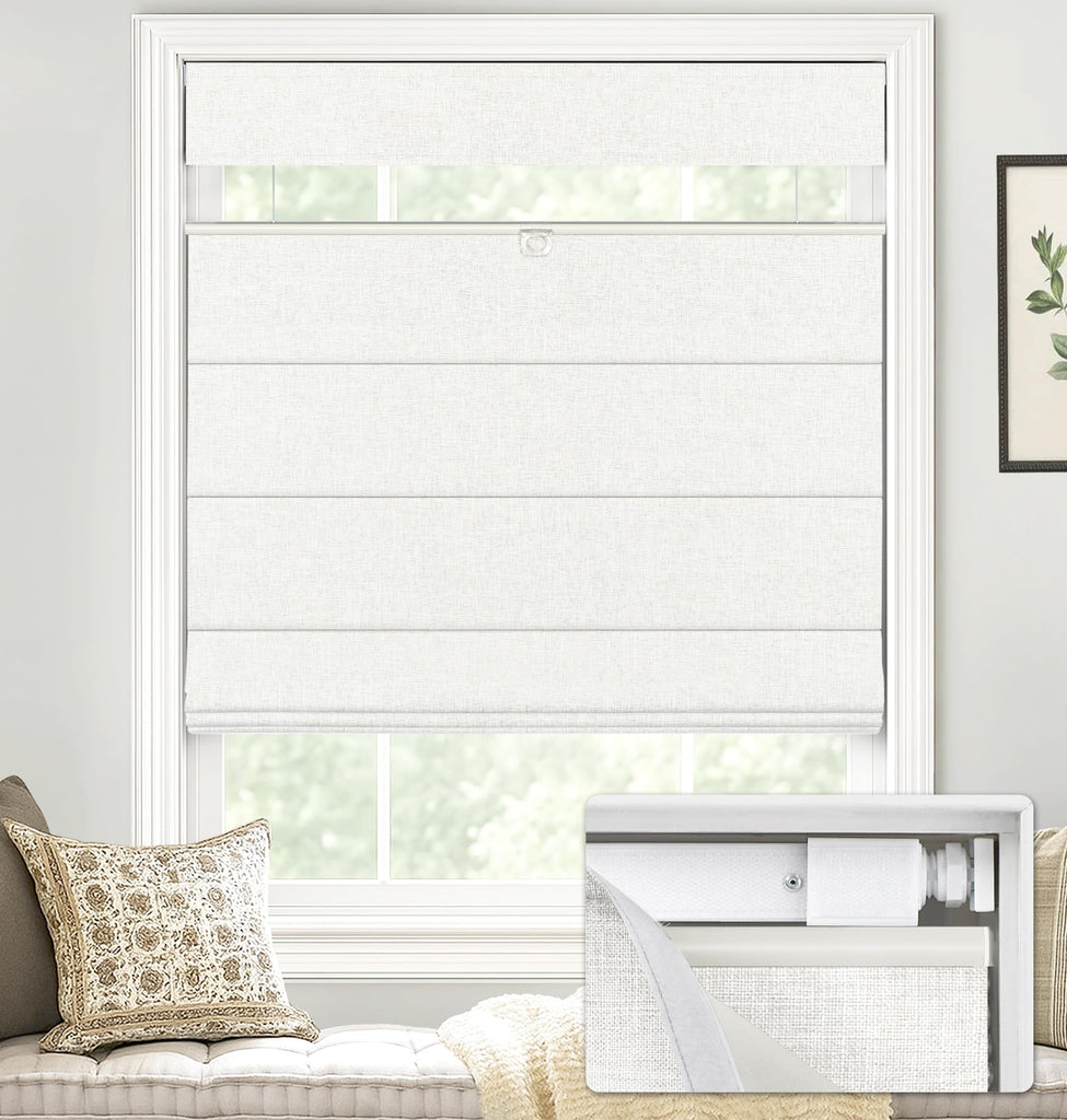 LazBlinds No Drill TDBU Roman Shades, Blackout - White, 21" W x 64" H
