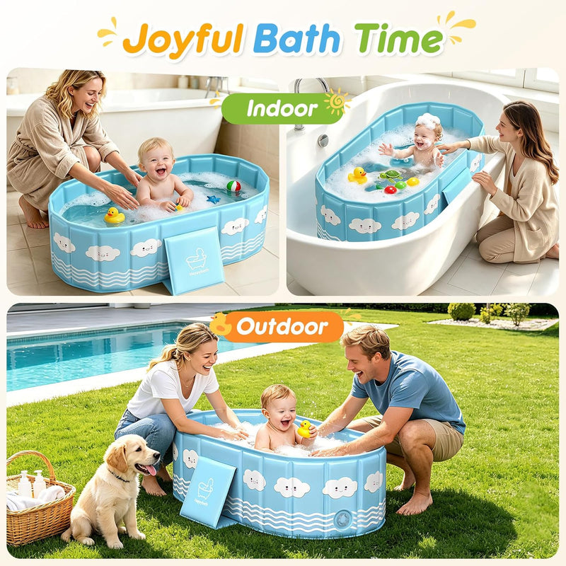 UMIKU Bañera Plegable para Bebé con 2 Tapones de Drenaje Azul