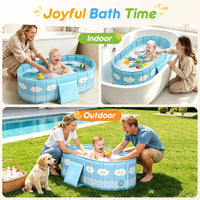 UMIKU Bañera Plegable para Bebé con 2 Tapones de Drenaje Azul
