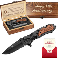 Titorld 11 Years Anniversary Keepsake Gifts for Him, 11th Anniversary Present for Men Boyfriend Husband Couple, Eleven Years Marriage Keepsake, Wedding Date Engraved Pocket Knife with Box 7.8 Inch