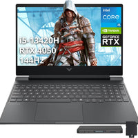HP Victus 15.6" FHD 144Hz Gaming Laptop, Intel i5-13420H, 16GB RAM, 1.5TB Storage (512GB SSD+1TB Docking Station Set), NVIDIA GeForce RTX 4050, HD Camera, Backlit Keyboard, WiFi 6, Win 11 Pro, Silver