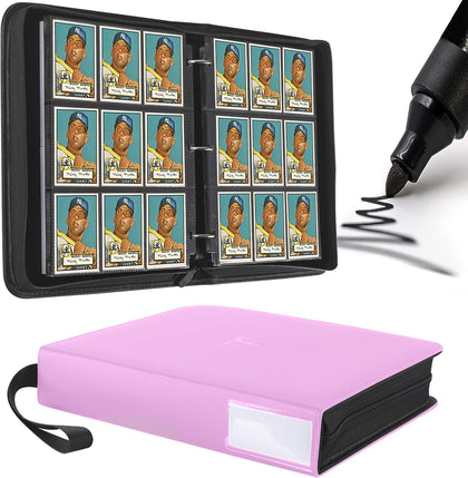 TIFFDADA Trading Card Binder 9 Pocket, Holds 810+ Cards, 45 Double Sided Sleeves, Spine Label with a Maker Pen, Top Loading PU Card Collection Album Folder with Zipper for TCG, PTCG, MTG, Sports Cards