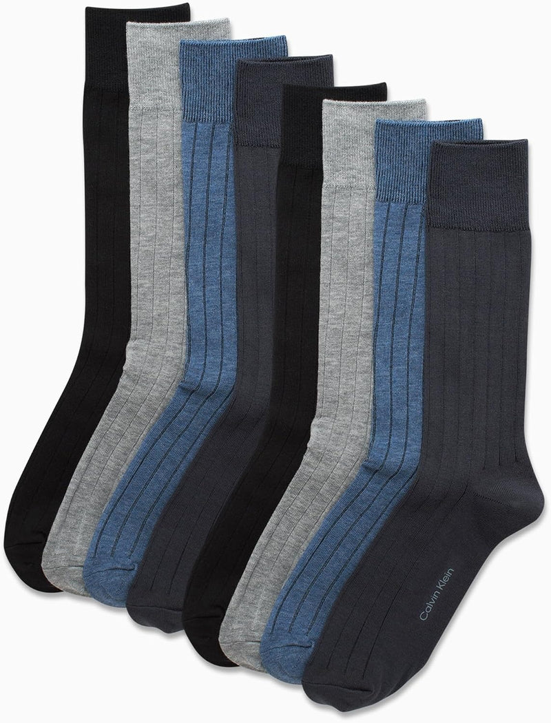 Calvin Klein Mens 8 Pack Soft Cotton Cushioned Crew Dress Socks