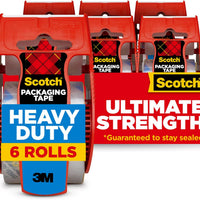 Scotch Heavy Duty Shipping Packaging Tape, Clear, Split-Resistant, 1.88 in x 27.7 yd per Roll (1000 inch), 6 Rolls, 6 Dispensers (6000 inches Total) – Box Tape
