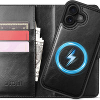 DJBull 2-in-1 Detachable Wallet Case for iPhone 16 6.1" RFID Blocking Flip Folio with Card Holder | PU Leather Shockproof Protective Cover Women Men for Apple 16 Phone Case Black