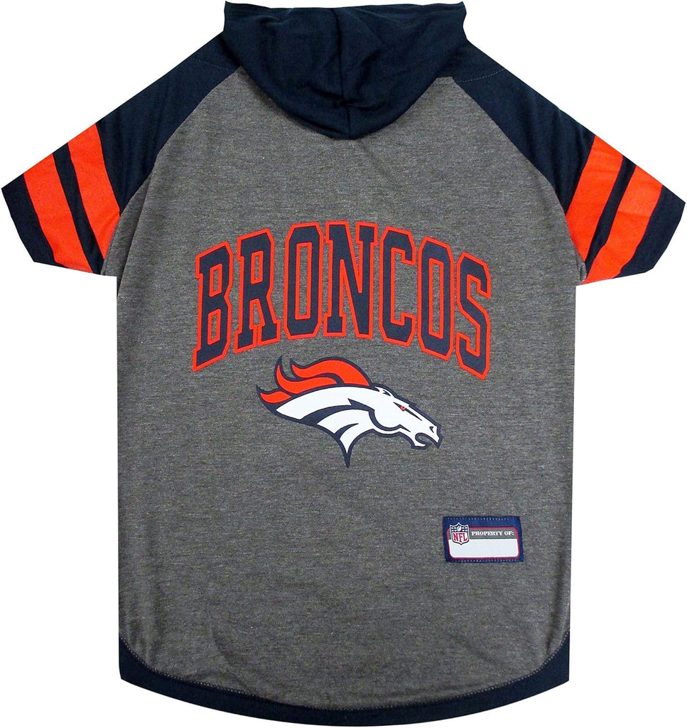 Pets First NFL Denver Broncos Hoodie for Dogs & Cats. | NFL Football Licensed Dog Hoody Tee Shirt, X-Small| Sports Hoody T-Shirt for Pets | Licensed Sporty Dog Shirt
