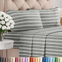 King Size 4 Piece Sheet Set - Breathable & Cooling Sheets - Grey Stripes