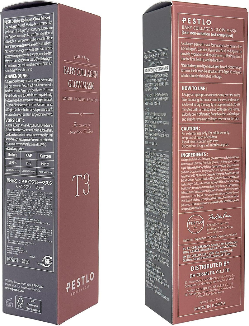 PESTLO PESTLE + ROAD PESTLO Baby Collagen Glow Mask 2.36 fl.oz - Korean Peel Off Facial Mask Infused with Reallagen/T3 Vegan Collagen, Aginon, Volufiline for Hydrating, Firming, Glow, Glass Skin