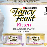 Purina Fancy Feast Grain Free Pate Wet Kitten Food Variety Pack, Kitten Classic Pate Collection Chicken & Salmon - (2 Packs of 12) 3 oz. Cans
