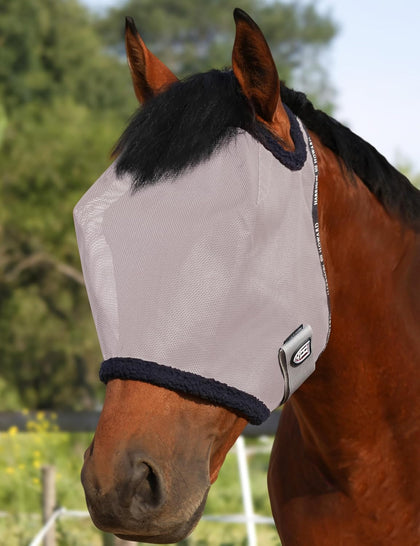 Harrison Howard All Round Mesh Horse Fly Mask UV Protective with Fleece Padded Edging Original Grey M