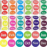 Zonon 12 Rolls 6000 Labels Round Month Stickers, 1 Inch 12 Months of The Year Labels Monthly Adhesive Sticker Color Coding Month Tag Decorative Sticker, 500 Pieces Per Roll(White)
