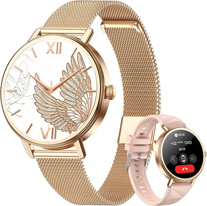 Blackview Smart Watches for Women Android/iPhone,Answer/Make Calls,1.26''HD Fitness Watch with AI Voice/Heart Rate/SpO2/Sleep Monitor/2 Bands, 100+ Sports Modes, IP68 Waterproof Smartwatch