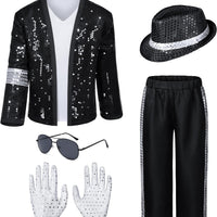 Dance Star Kids Costume for Boys 80s 90s Pop Stage Cosplay Party Halloween Role Play Black 3-5T