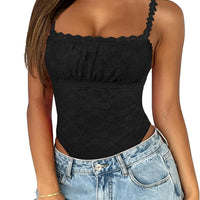 Saslax Women's Lace Bodysuit Sleeveless Double Lined Thong Body Suit Square Neck Going Out Summer Concert Club Outfits Black XXL