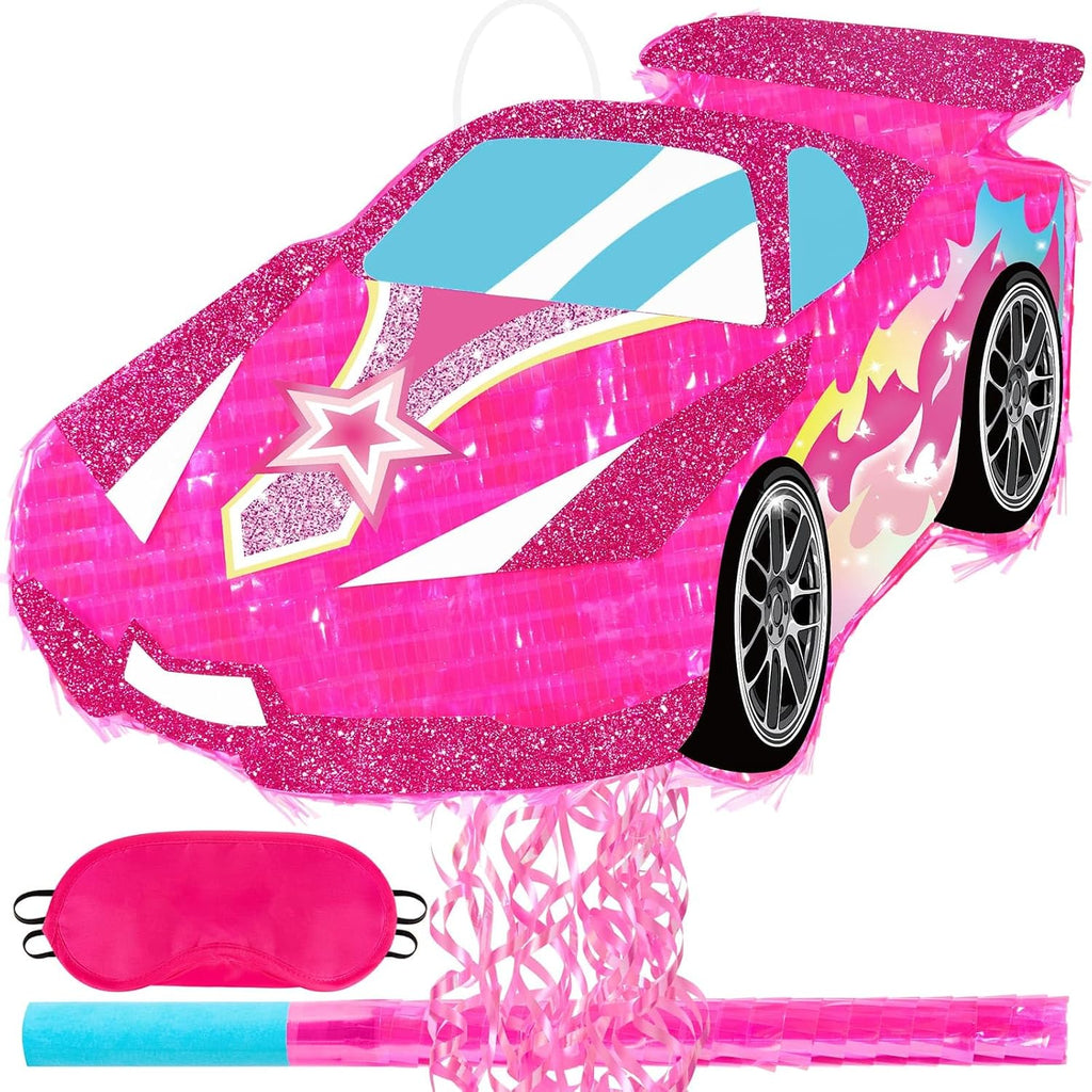 WERNNSAI Pink Racing Car Piñata for Girls, Princess Dollhouse Party Decor