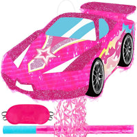 WERNNSAI Pink Racing Car Piñata for Girls, Princess Dollhouse Party Decor