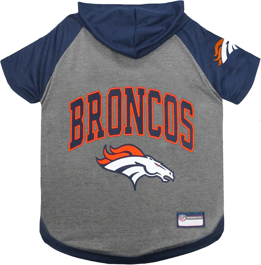 Pets First NFL Denver Broncos Hoodie for Dogs & Cats. NFL Football Licensed Dog Hoody Tee Shirt, Large. Sports Hoody T-Shirt for Pets. Licensed Sporty Dog Shirt (DEN-4044-LG)