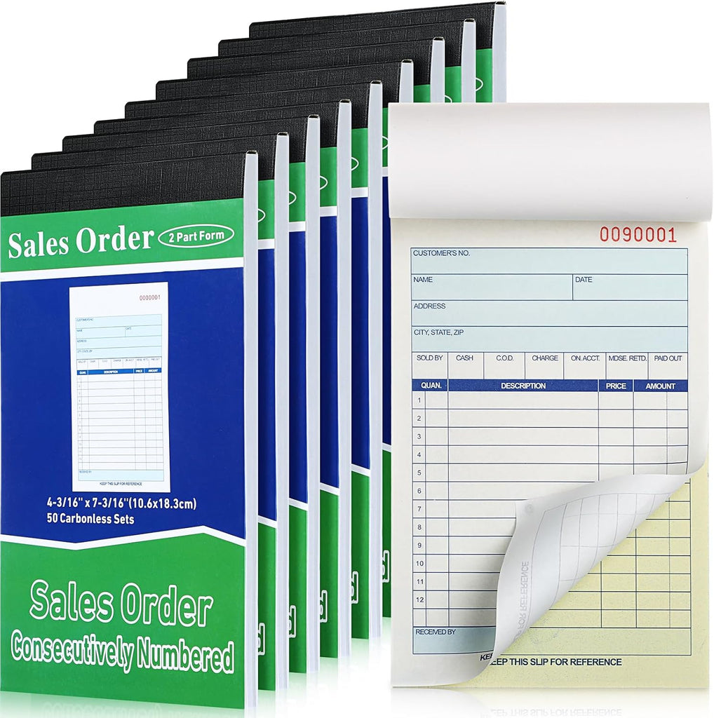 Lincia 9 Pads Sales Order Books 2 Part Carbonless, Receipt Book with Carbon Copies, 50 Sets Per, Book White/Canary, Cover Receipt Form Invoice