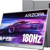 ARZOPA 16.1'' 180Hz 2.5K Portable Monitor, 2560x1440 QHD 107% sRGB Kickstand Portable Gaming Monitor with HDR, Ultra Slim, Eye Care, External Second Screen for Laptop, PC, PS5, Mac, Xbox-Z3FC