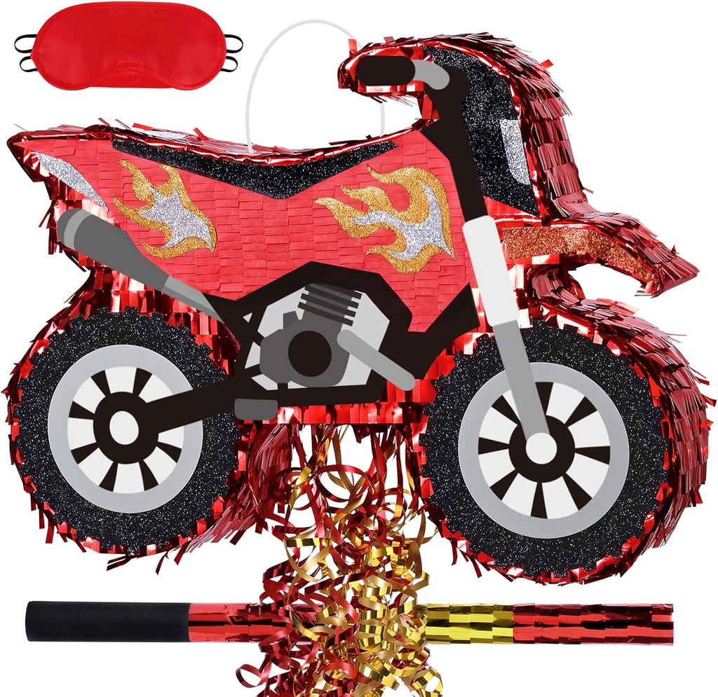 WERNNSAI Motorcycle Piñata - Dirt Bike Piñata with Stick and Blindfold, for Men Motorcycle Themed Birthday Party Decorations, Celebration Game Supplies (16.5" x 12.4" x 2.9")