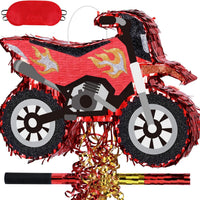 WERNNSAI Motorcycle Piñata - Dirt Bike Piñata with Stick and Blindfold, for Men Motorcycle Themed Birthday Party Decorations, Celebration Game Supplies (16.5" x 12.4" x 2.9")