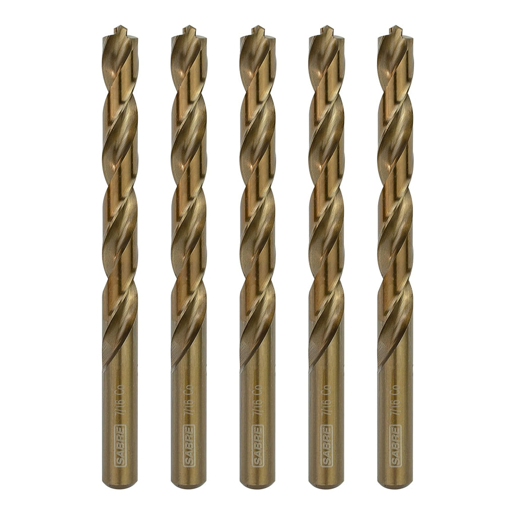 Sabre Tools 7/16 Inch Cobalt Drill Bit Set 5pcs Heavy-Duty Metal Drill Bits for Steel, Hard Metal, Cast Iron (7/16" x 5-1/2")