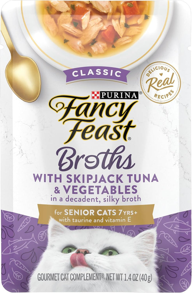 Purina Fancy Feast Lickable Senior Wet Cat Food Broth Topper Classic with Skipjack Tuna and Vegetables - (Pack of 16) 1.4 Oz. Pouches