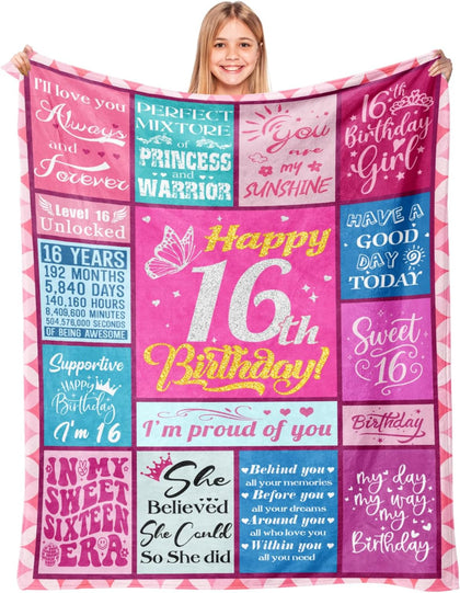 Sweet 16 Gifts for Girls, 16th Birthday Gifts for Girls Blanket, 50
