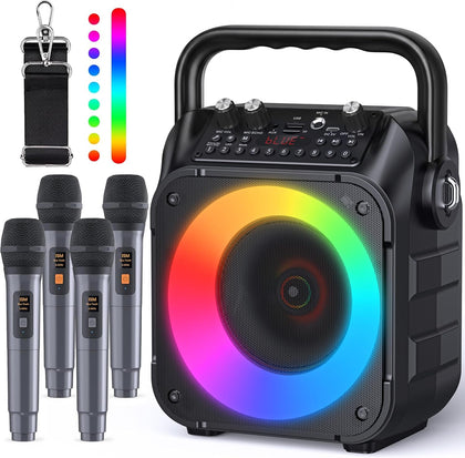 CYY Karaoke Machine with 4 Wireless Microphones for Adults and Kids